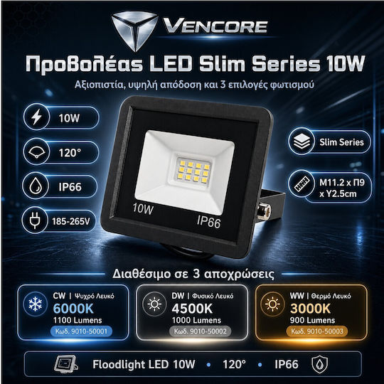 VenCore Proiector LED Etanș 10W Alb Cald 3000K IP66