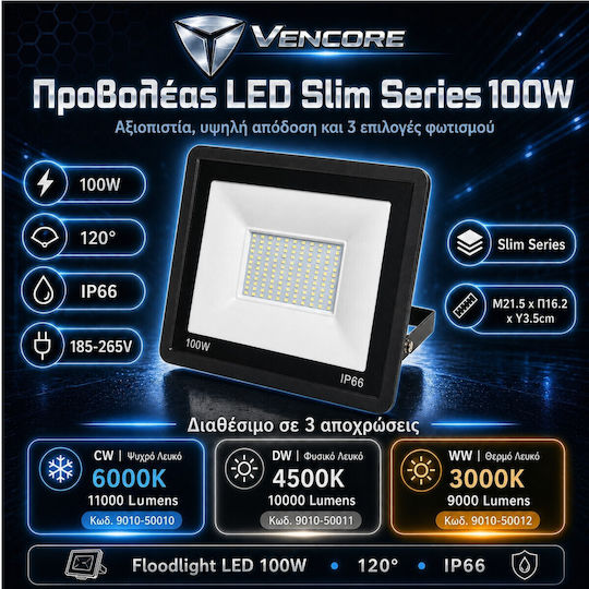 VenCore Proiector LED Etanș 100W Alb Cald 3000K IP66