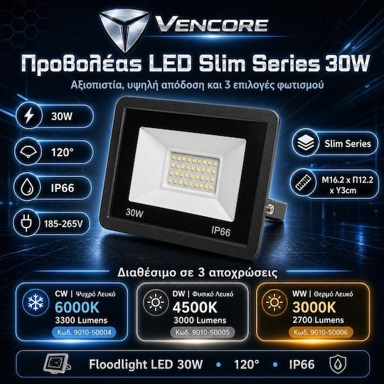 VenCore Proiector LED Etanș 30W Alb Natural 4500K IP66