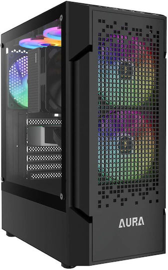 Gamdias Aura GC7 Gaming Middle Tower Carcasă PC cu Deschidere Laterală și Iluminare ARGB Negru