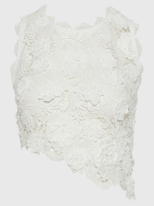 Women's Blouse with Lace Floral White