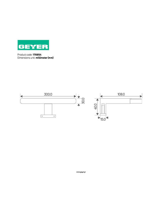 Geyer Lumină De baie LED Argintiu 30x3cm