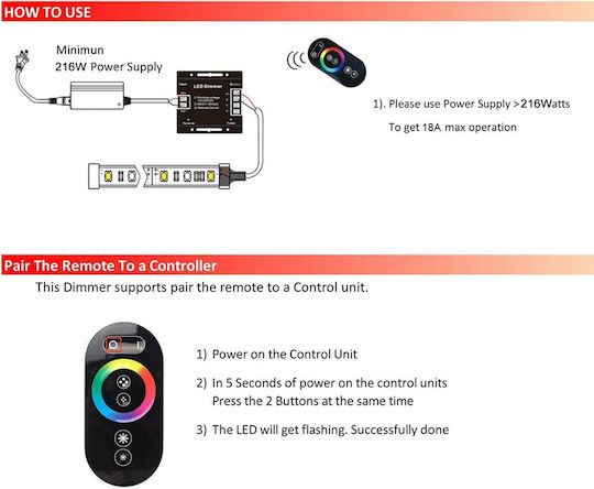 Vencore 6613-10006 RGB Controller 12-24V 216-432W RF Remote Wireless RGB RF Controller 12 Volt 216 Watt & 24 Volt 432 Watt Maximum Load 6613-10006