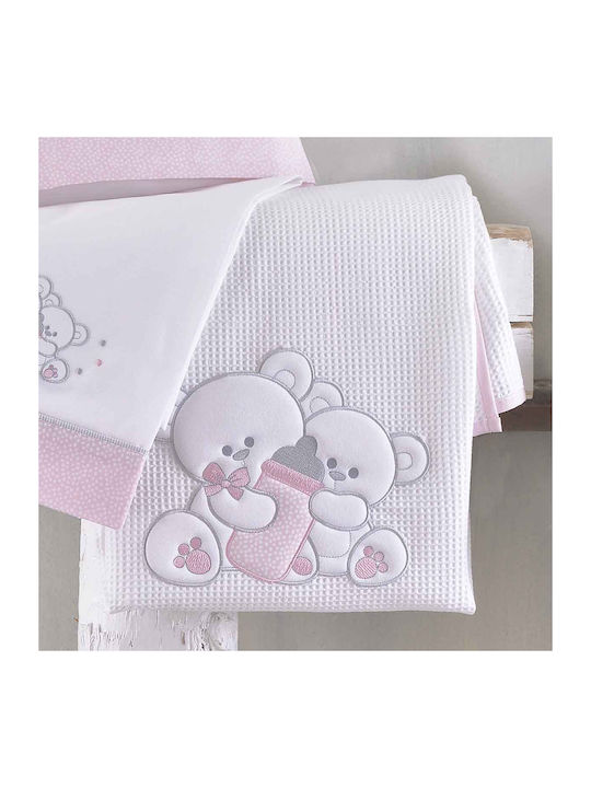 Rythmos Κουβέρτα Κούνιας Cuddles Πικέ Ροζ 120x150εκ.