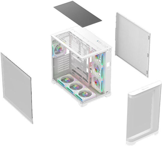 Aqirys Europa Gaming Midi Tower Computer Case with Side Window and ARGB Lighting White