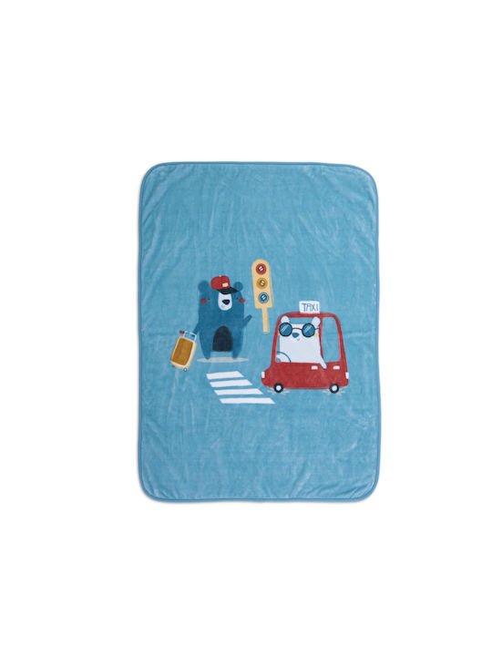 Nef-Nef Homeware Blanket Cot Traffic Velvet Turquoise Traffic 100x140cm