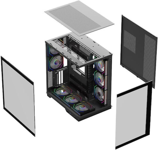 Aqirys Janus Gaming Midi Tower Computer Case with Side Window and ARGB Lighting Black