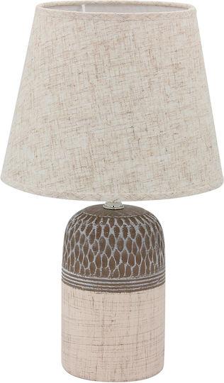 Keskor Ceramic Table Lamp for Socket E14 with Beige Shade and Brown Base