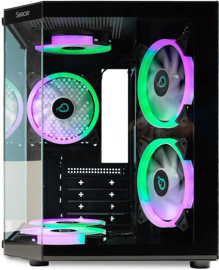 Spacer Aquarium Gaming Mini Tower Carcasă PC cu Panou Lateral și Iluminare ARGB Neagră