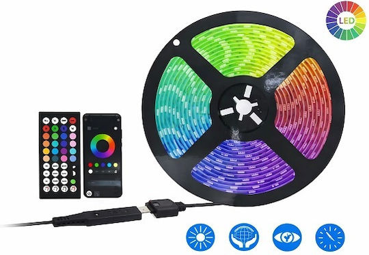 Rixme LED TV Strip USB 5V RGB Light 5m SMD2835 Type with Power Supply & Remote Control