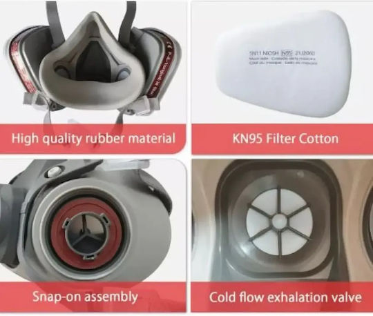 Mask Half Face with Activated Carbon Filters Filters Gray