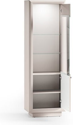 Cavmava 102 Vitrină Pentru Sufragerie Din Lemn Și Metal Cu Geamuri Și Iluminare Bej 65x40x200cm