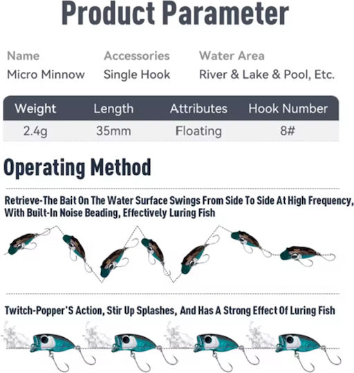 Kingdom Micro Artificial Bait Popper 3.5cm 2.4g Light Blue