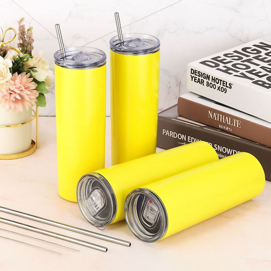 Koupakoupa Catzilla Thermos Stainless Steel BPA Free 600ml Neon Yellow with Straw and Handle