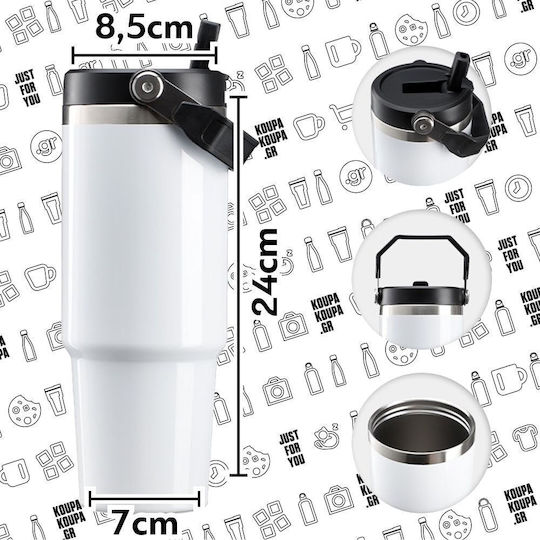 Koupakoupa Stainless Steel Thermos Bottle 890ml Stainless Steel with Straw