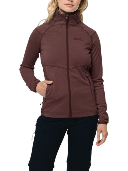 Fleece Cardigan Pentru Femei Cu Fermoar În Culoare Burgundy