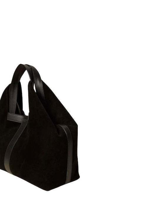 Δερμάτινη Γυναικεία Tote Τσάντα Suede Μαύρη
