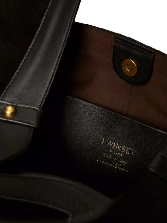 Δερμάτινη Γυναικεία Tote Τσάντα Suede Μαύρη