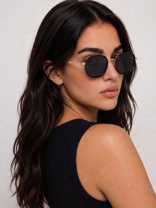 Luigi Ochelari De Soare Unisex Cu Ramă Metalică Neagră Și Lentile Negre