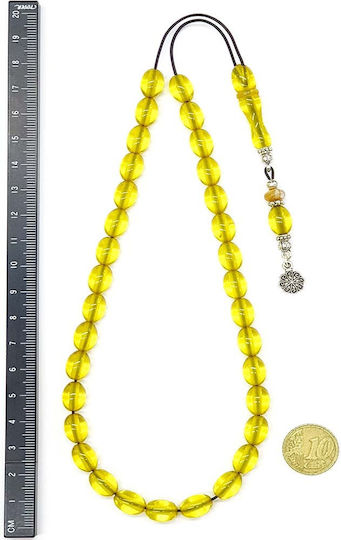 Roloi Komboloi Worry Beads with 33 Beads Made of Mastic Length 34cm Yellow