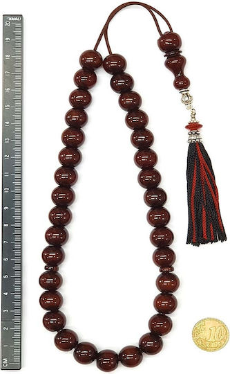 Roloi Komboloi Worry Beads with 33 Beads Made of Mastic Length 39cm Brown