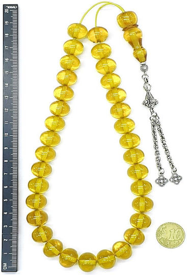 Roloi Komboloi Worry Beads with 33 Beads Made of Mastic Length 39cm Yellow