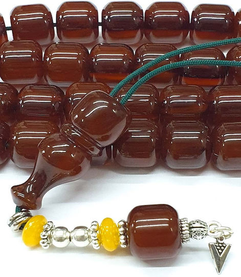 Roloi Komboloi Worry Beads with 33 Beads Made of Mastic Length 37cm Brown