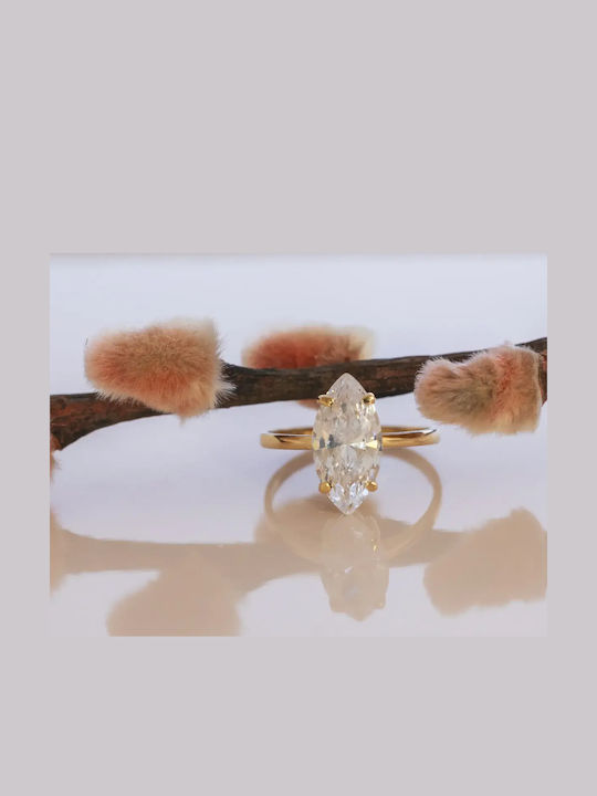 Single Stone Ring From 9K Gold With Zircon