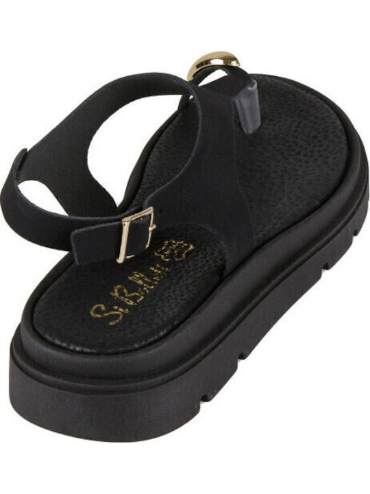 Leather Women's Flat Sandals Flatforms Black