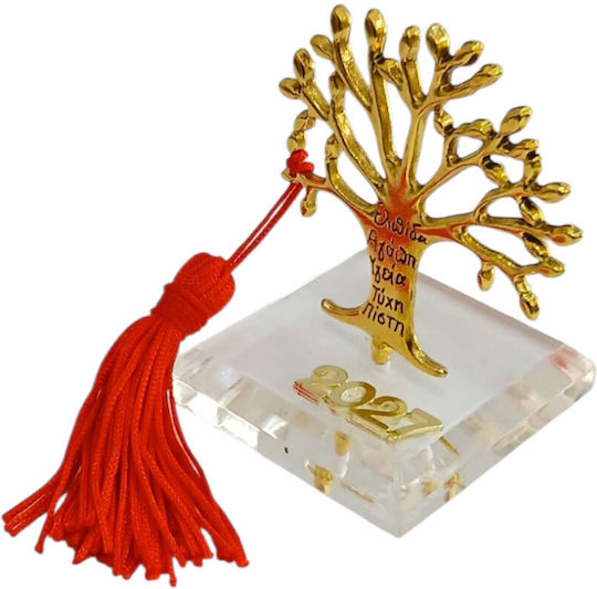 Kalliopi Silver Tabletop New Year's Lucky Charm Little Gold Tree Made of Plexiglass 2027 5x6.5cm