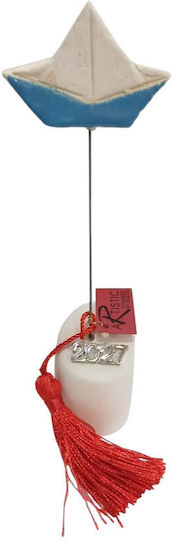 Kalliopi Silver Handmade Tabletop New Year's Lucky Charm with Wishes White Ceramic 2027 3.5x17cm
