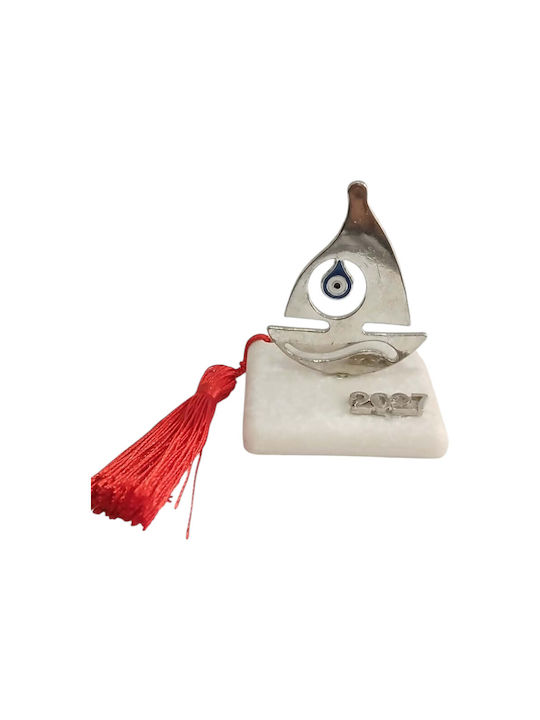 Kalliopi Silver Neujahrs Glücksbringer Tischplatte Boot Silber aus Stein 2027 5x7cm