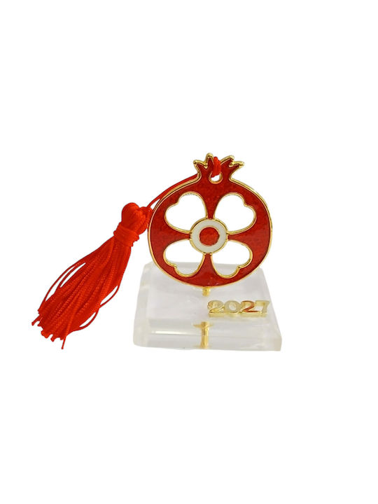 Kalliopi Silver Tabletop New Year's Lucky Charm Red Pomegranate Made of Plexiglass 2027 5x7cm
