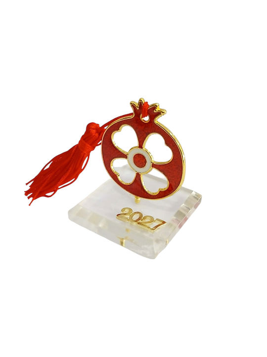 Kalliopi Silver Tabletop New Year's Lucky Charm Red Pomegranate Made of Plexiglass 2027 5x7cm