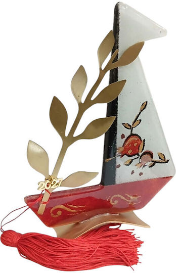 Kalliopi Silver Handmade Tabletop New Year's Lucky Charm White Boat Made of Metal 2027 15x20cm