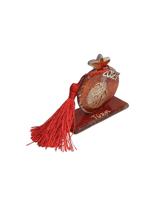 Kalliopi Silver Handmade Tabletop New Year's Lucky Charm Red Pomegranate Made of Glass 2027 5.5x7cm