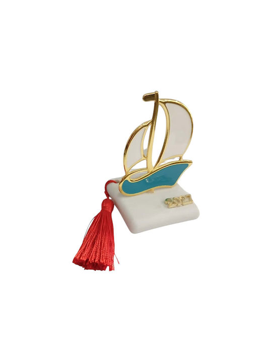Kalliopi Silver Handgefertigter Neujahrs Glücksbringer Tischplatte Boot Blau aus Stein 2027 6x8cm