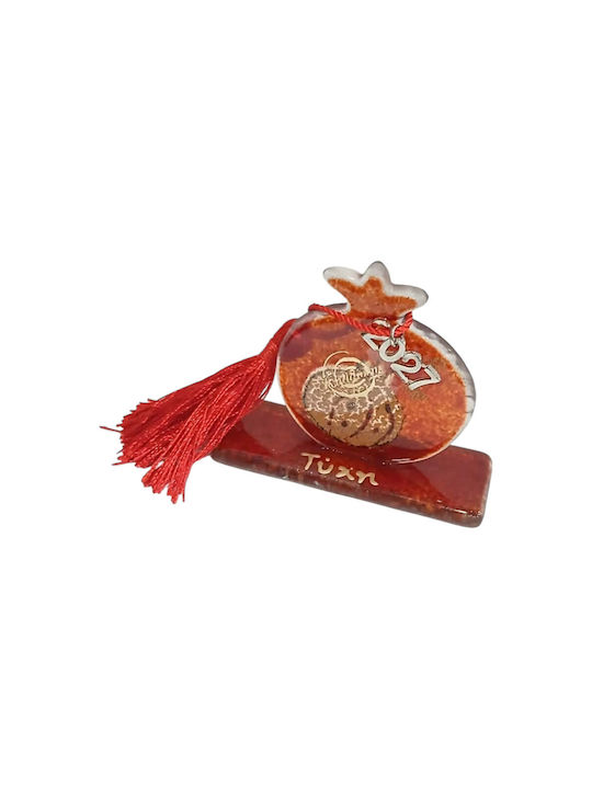Kalliopi Silver Handmade Tabletop New Year's Lucky Charm Red Pomegranate Made of Glass 2027 5.5x7cm