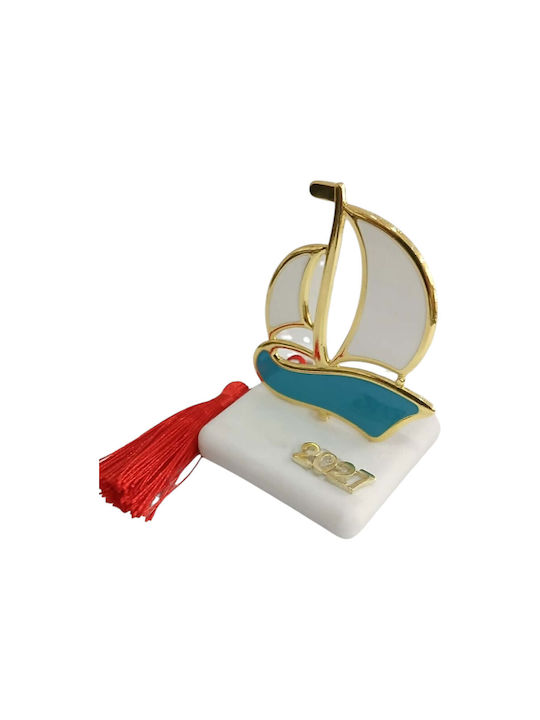Kalliopi Silver Handgefertigter Neujahrs Glücksbringer Tischplatte Boot Blau aus Stein 2027 6x8cm