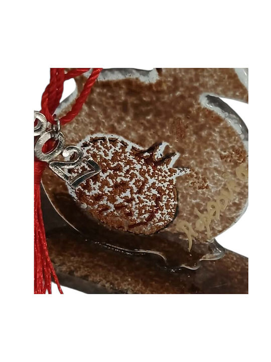 Kalliopi Silver Handmade Tabletop New Year's Lucky Charm Brown Pomegranate Made of Glass 2027 5.5x7cm