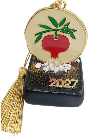 Kalliopi Silver Handmade Tabletop New Year's Lucky Charm Black Pomegranate Made of Stone 2027 5x8cm