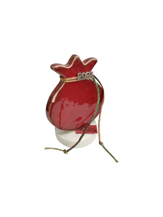 Kalliopi Silver Handmade Tabletop New Year's Lucky Charm Pomegranate Red Ceramic 2027 8x11cm