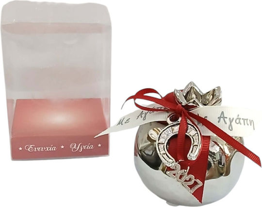 Kalliopi Silver Επιτραπέζιο Γούρι Ρόδι Ασημί Κεραμικό 2027 7x7cm