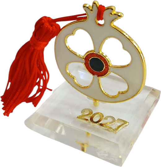 Kalliopi Silver Tabletop New Year's Lucky Charm Pomegranate White Made of Plexiglass 2027 5x7cm