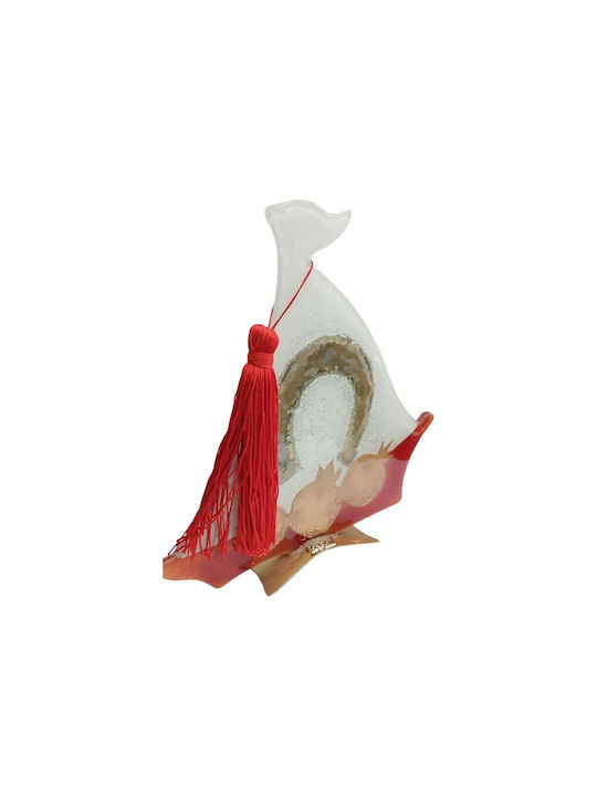 Kalliopi Silver Handmade Tabletop New Year's Lucky Charm Red Glass Boat 2027 22x22cm