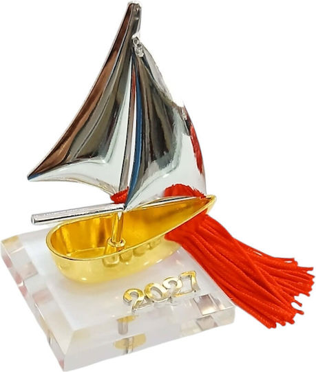 Kalliopi Silver Handmade Tabletop New Year's Lucky Charm Boat Gold Made of Glass 2027