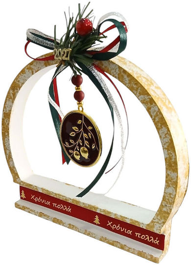 Kalliopi Silver Handmade Hanging New Year's Lucky Charm with Wishes Gold Ceramic 2027 15x18cm