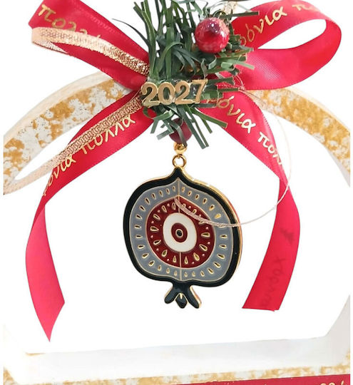 Kalliopi Silver Handmade Hanging New Year's Lucky Charm Pomegranate Gold Ceramic 2027 15x18cm