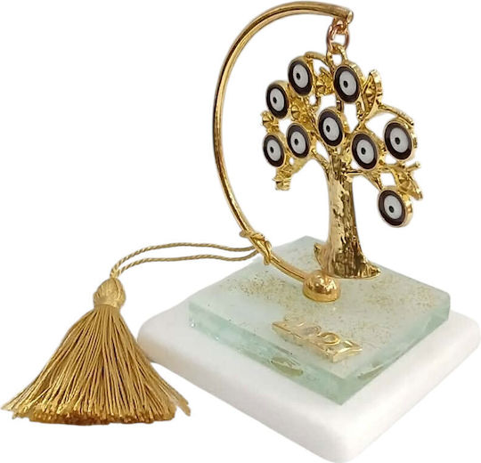 Kalliopi Silver Tabletop New Year's Lucky Charm Little Golden Tree Made of Stone 2027 7x11cm