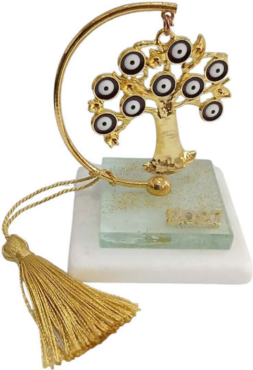 Kalliopi Silver Tabletop New Year's Lucky Charm Little Golden Tree Made of Stone 2027 7x11cm